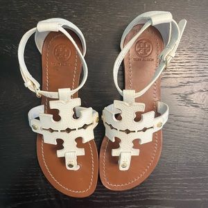 Tory Burch White and Brown Sandals